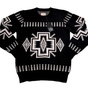 Chaser Southwestern Aztec Geometric Sweater Black White Knit Pullover Large NWT